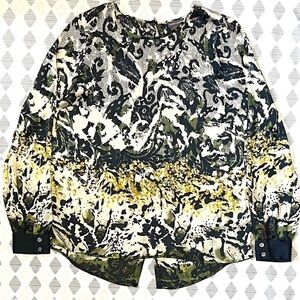 Vince Camuto Cuffed Sleeve Blouse - Gold Tones & Animal Print - Size Medium